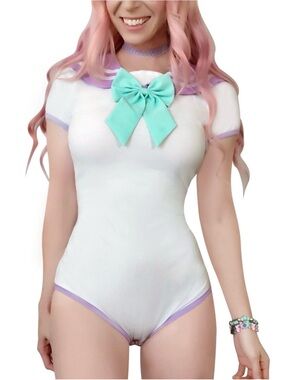 NWT Magical Girl Sailor Onesie Bodysuit Cosplay Costume Mint Bow Lavender Trim